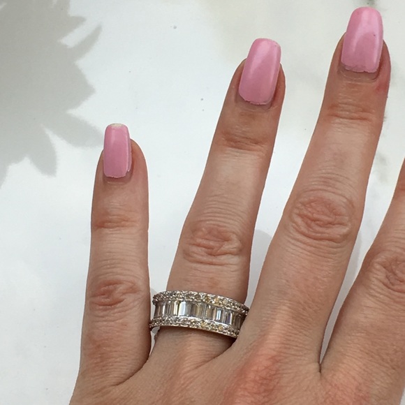 14k white gold Eternity wedding band baguette 925 - Picture 8 of 8